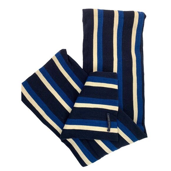 Banana Republic Stripe Wool Scarf Navy White Winter Accessory 70" x 9" 7338 - Picture 1 of 6